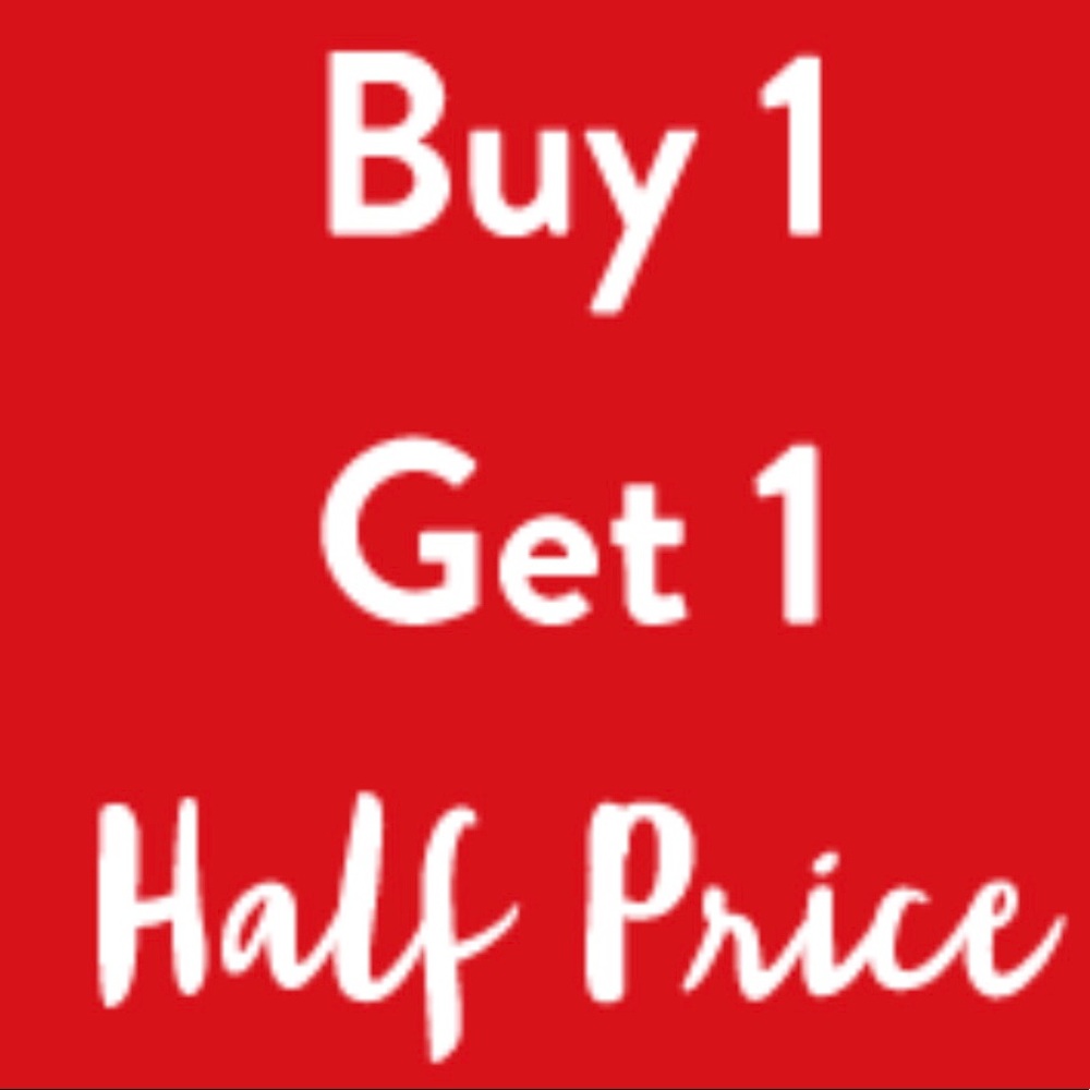 All items buy 1 get 1 half off.